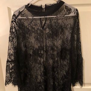 Black Lace Torrid Sheer High Neck Blouse 2X
